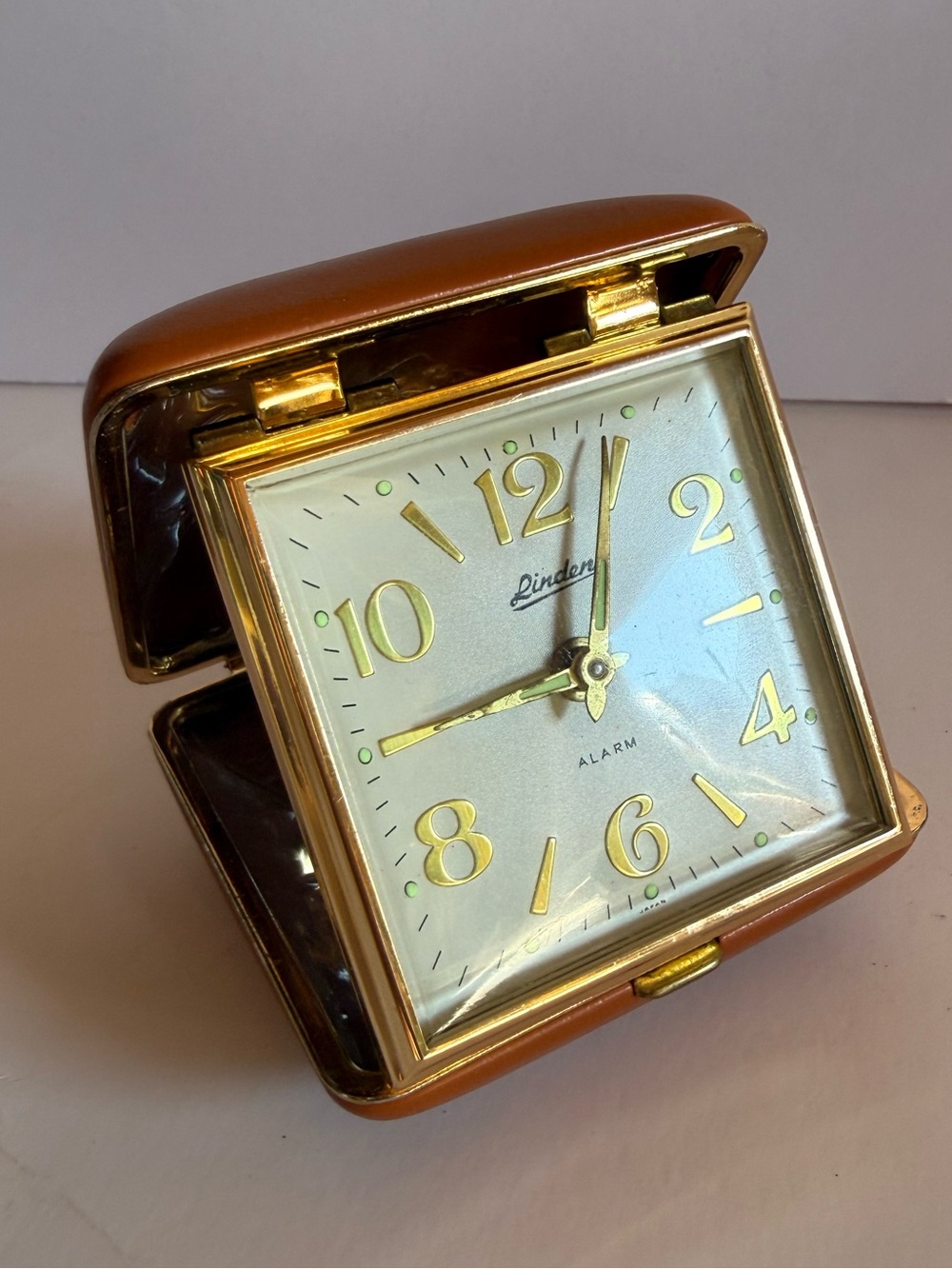 Linden Gold-Tone and Brown Foldable Travel Alarm Clock
